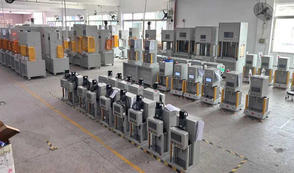 XIRO factory assembly workshop showcasing various electric servo press and riveting machine models